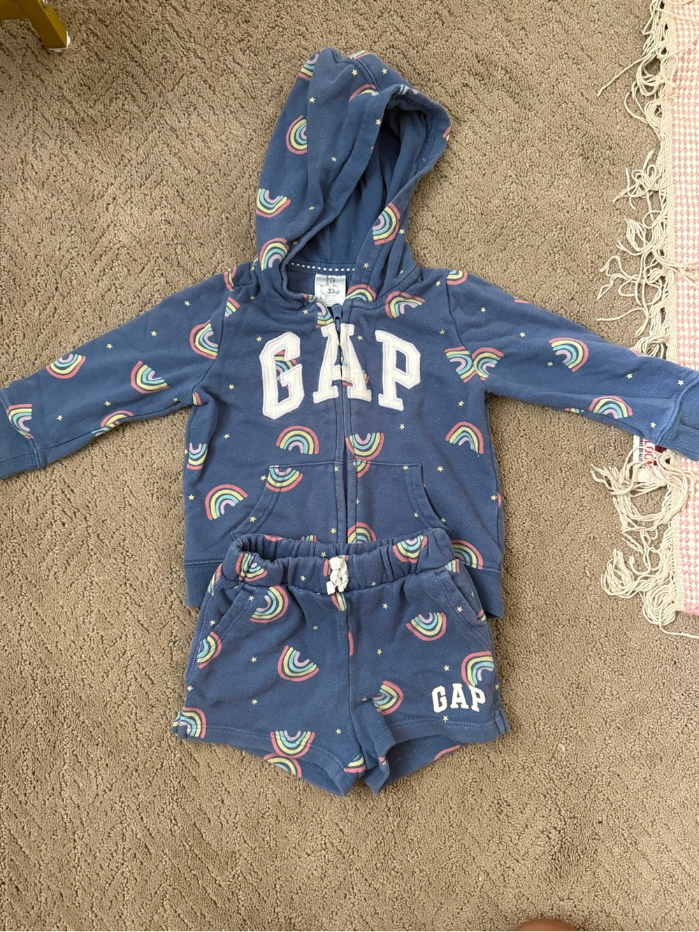 GAP Blue Rainbow Zip-up Hoodie & Shorts Set